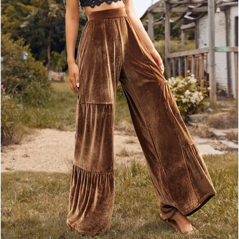 Luxe Velvet Wide Leg Palazzo Pants - Picture 3 of 8